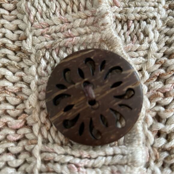 BCBGMaxAzria oatmeal hooded cardigan sweater with brown buttons, women’s. - Picture 3 of 8